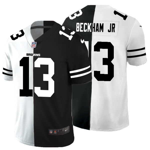 Men's Cleveland Browns #13 Odell Beckham Jr. Black & White NFL Split Limited Stitched Jersey